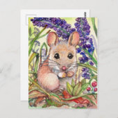 Kleine muis en paarse bloemen briefkaart (Voorkant / Achterkant)