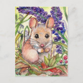 Kleine muis en paarse bloemen briefkaart (Voorkant)