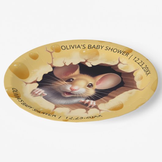 Kleine muis in Baby shower Papieren Bordje (Gekanteld)