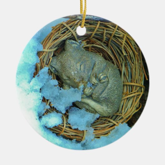 Kleine muis in de sneeuw keramisch ornament (Voorkant)