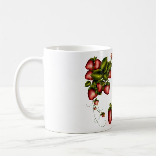 Kleine muis met aardbeienmok koffiemok (Links)