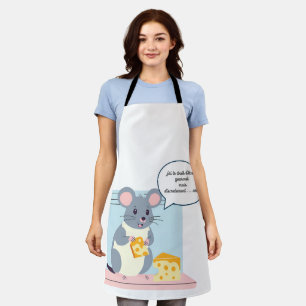 kleine muis met een stuk kaas schort
