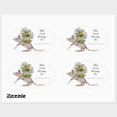 Kleine Muis Met Grote Daisy Flower: Boek Bord Ovale Sticker (Vel)