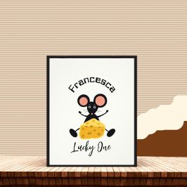 Kleine muis met kaas foto afdruk