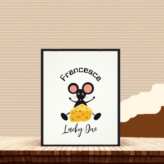 Kleine muis met kaas foto afdruk