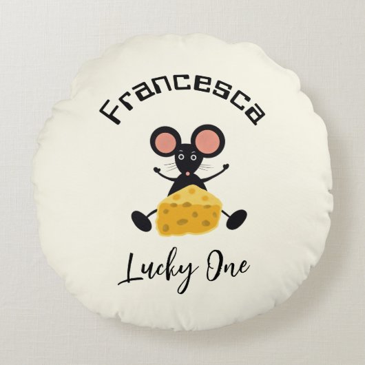 Kleine muis met kaas rond kussen (Voorkant)