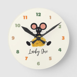 Kleine muis met kaas ronde klok