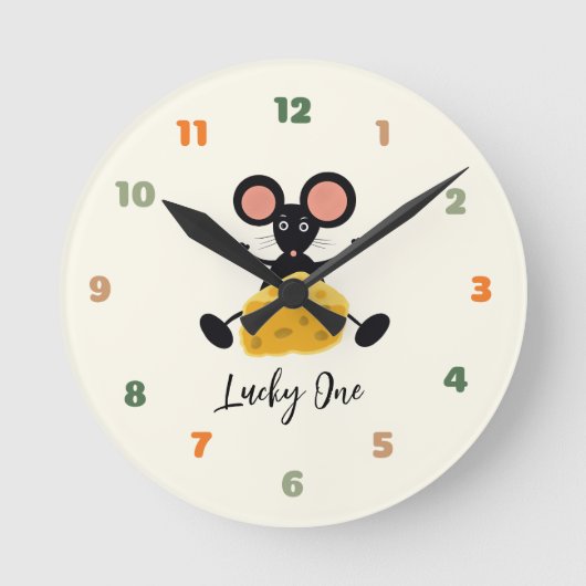 Kleine muis met kaas ronde klok (Voorkant)