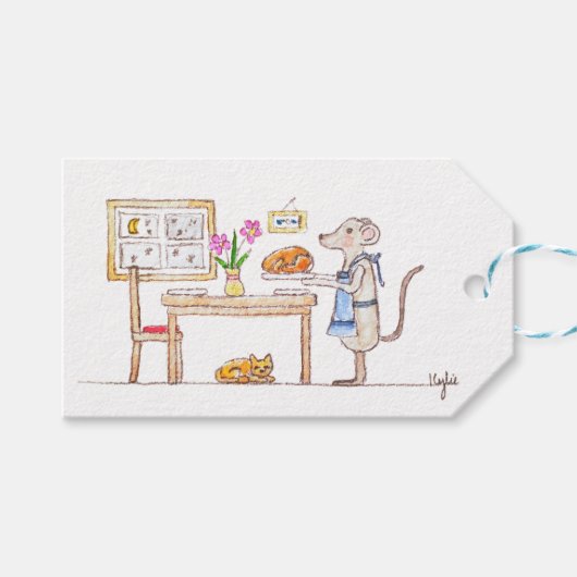 Kleine Muis Met Kalkoen Cadeaulabel (Voorkant (Horizontaal))