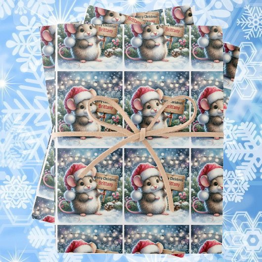 Kleine Muis Personaliseer Naam Meisje Kerstmis Inpakpapier Vel