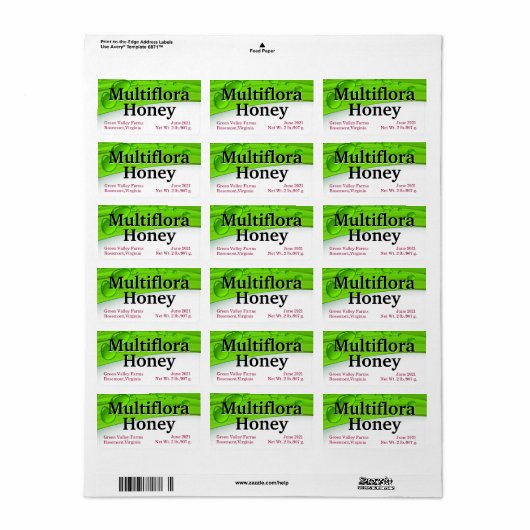 Kleine multiflora Honey Jar Food Etiket (Full Sheet)