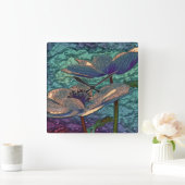 Kleine muurklok van metallisblauw bloemglas vierkante klok (Huis)