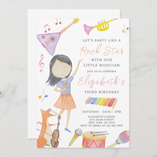 Kleine muzikant Verjaardag uitnodiging (Voorkant / Achterkant)