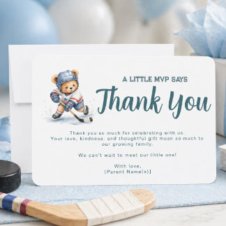 Kleine MVP IJshockey Teddybeer Jongen Baby Shower Bedankkaart