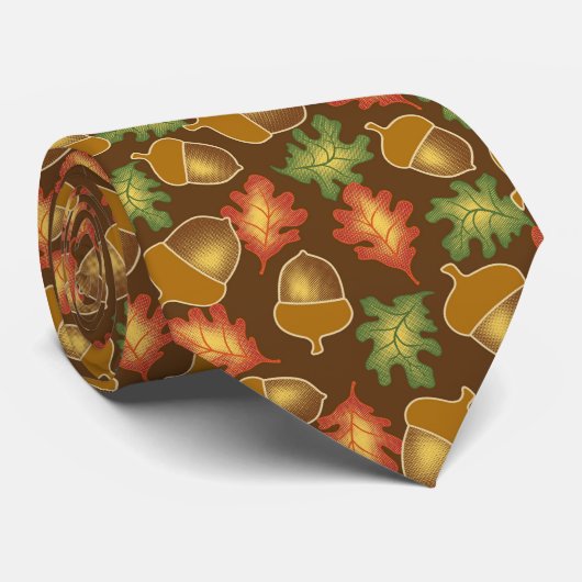 Kleine najaarssfeer met eikels en eikenbladeren stropdas (Opgerold)