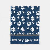 Kleine Navy Dog Deken Gepersonaliseerde Paw Prints (Voorkant)