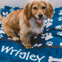 Kleine Navy Dog Deken Gepersonaliseerde Paw Prints