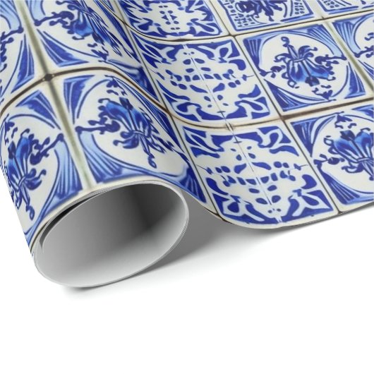 Kleine Nederlandse Tegels in Blauw en Witte Patron Cadeaupapier (Rol Hoek)