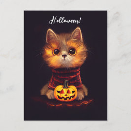 Kleine niedliche Katze im Halloweenkostüm. Briefkaart