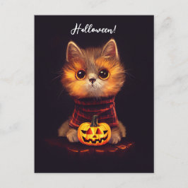 Kleine niedliche Katze im Halloweenkostüm. Briefkaart