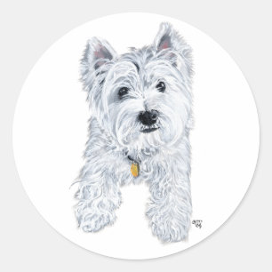 Kleine nieuwsgierige Westie Ronde Sticker