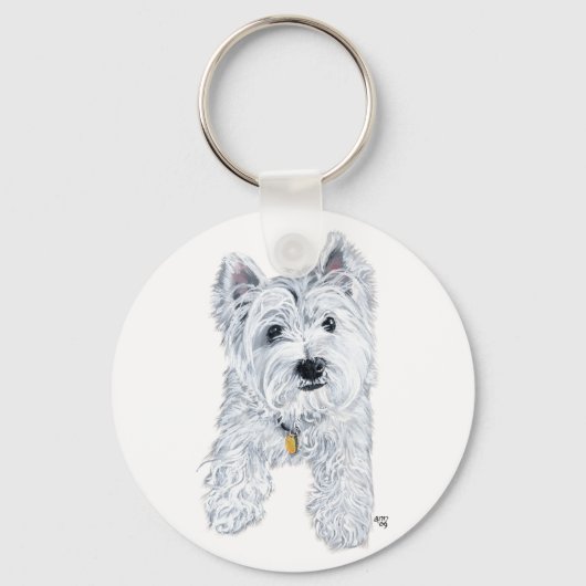 Kleine nieuwsgierige Westie Sleutelhanger (Voorkant)