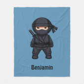 Kleine Ninja Aangepaste Naam Blauw Fleece Deken (Voorkant)