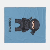 Kleine Ninja Aangepaste Naam Blauw Fleece Deken (Voorkant (Horizontaal))