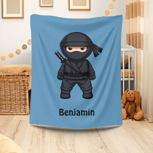 Kleine Ninja Aangepaste Naam Blauw Fleece Deken