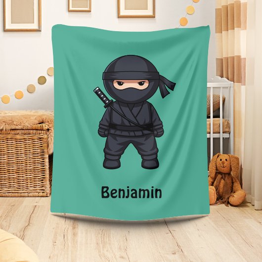 Kleine Ninja Aangepaste Naam Groen Fleece Deken