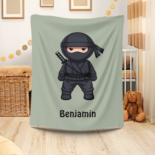 Kleine Ninja Aangepaste Naam Salie Groen Fleece Deken