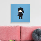 Kleine Ninja Holding Gooien Ster Op Blauw Canvas Afdruk (Insitu (Woonkamer))
