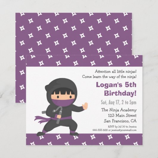 Kleine Ninja Kids verjaardagsfeestje uitnodigingen (Voorkant / Achterkant)