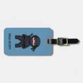 Kleine Ninja Krijger op blauwe bagagelabel (Voorkant horizontaal)