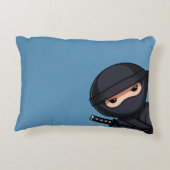 Kleine Ninja Krijger op Blauwe Sierkussen Accent Kussen (Achterkant)