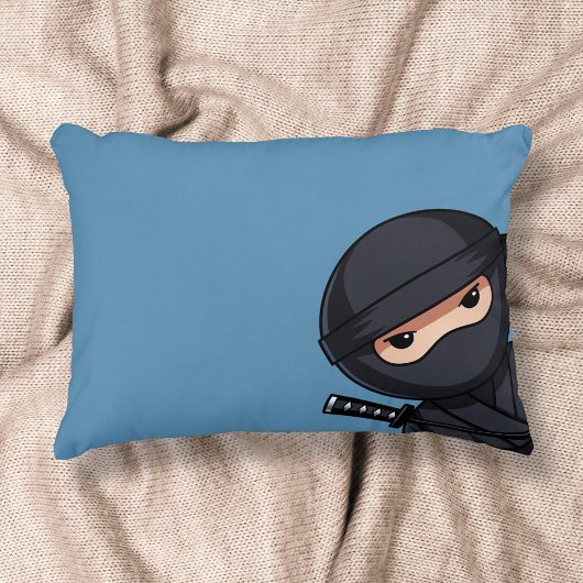 Kleine Ninja Krijger op Blauwe Sierkussen Accent Kussen