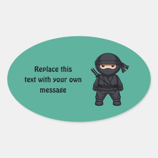 Kleine Ninja Krijger op Groen Ovale Sticker (Voorkant)