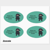 Kleine Ninja Krijger op Groen Ovale Sticker (Vel)
