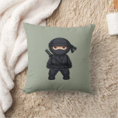 Kleine Ninja Krijger op Saliegroen Kussen (Deken)