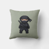 Kleine Ninja Krijger op Saliegroen Kussen (Achterkant)