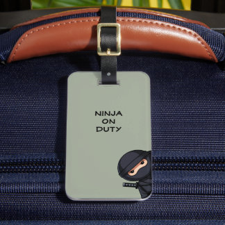 Kleine Ninja Krijger op saliegroene bagagelabel
