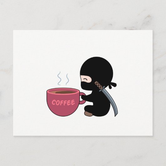 Kleine Ninja met grote koffie-Mok Briefkaart (Voorkant)