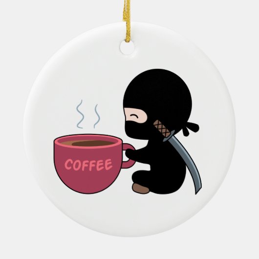 Kleine Ninja met grote koffie-Mok Keramisch Ornament (Achterkant)