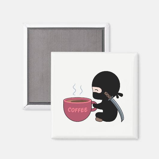 Kleine Ninja met grote koffie-Mok Magneet (Voorkant / Achterkant)