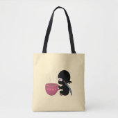 Kleine Ninja met grote koffie-Mok op geel Tote Bag (Voorkant)