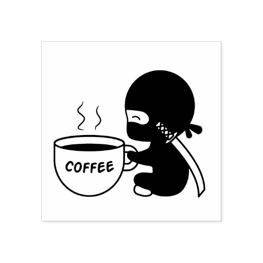 Kleine Ninja met grote koffie-Mok Rubberstempel (Afrduk)