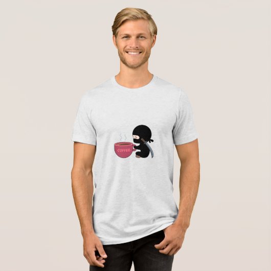 Kleine Ninja met grote koffie-Mok Tri-Blend Shirt (Voorkant volledig)