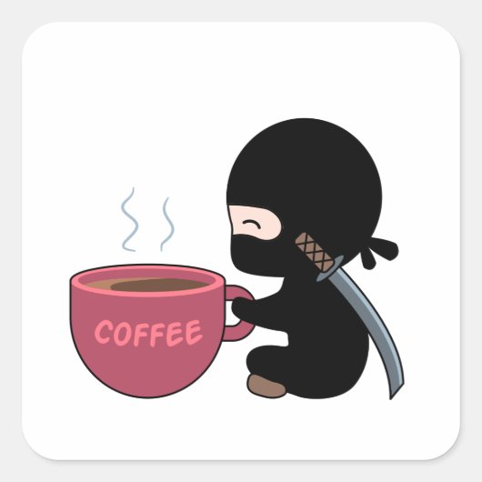 Kleine Ninja met grote koffie-Mok Vierkante Sticker (Voorkant)
