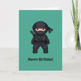Kleine ninja op groene Gelukkige verjaardag Kaart