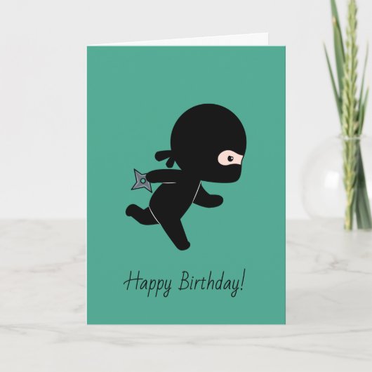 Kleine Ninja Rent op Donkergroene Verjaardag Kaart (Voorkant)
